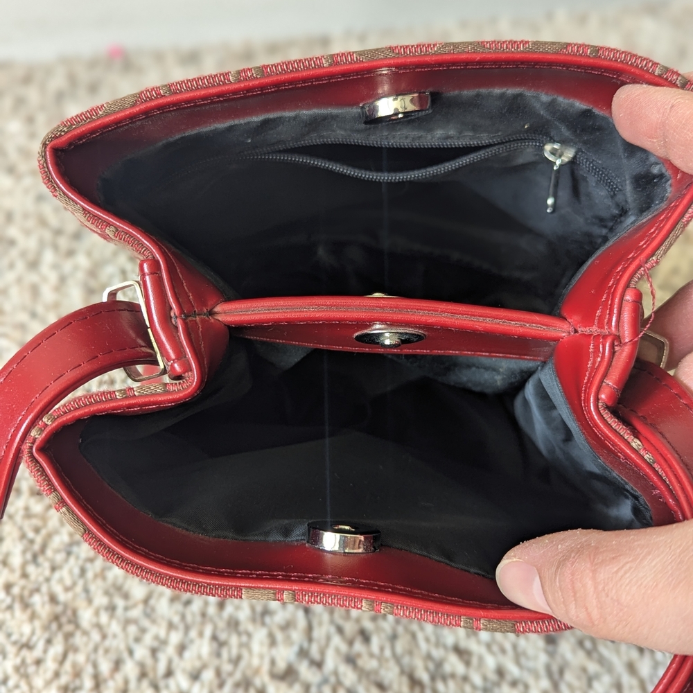 Coach Brown and Red Signature Canvas Shoulder Bag - Picture 2 of 4